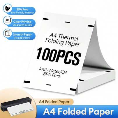 Papel Térmico A4 60/100/200 Hojas 210mm Plegado, Adecuado para Impresora Térmica Portátil A4, Papel de Impresión Multiusos para Fotos y PDF