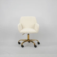 Hengming Faux Fur Swivel Vanity Chair, Height Adjustable For Bedroom & Home Office - 白色 - 查看 2