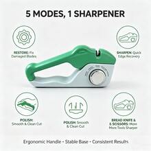 1pc 5-Stage Adjustable Multi-Function Crocodile Roller Knife Sharpener, Can Repair, Sharpen, Maintain, Polish, Suitable For Various Tools, Rotary Knob Can Switch Between Straight Blade, Serrated Blade And Scissors Sharpening Functions, Kitchen Utensils And Small Tools, Sharpening Tool - Green - View 3