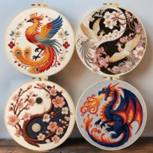 1PC 20*20cm/7.9*7.9in,Mysterious Animals And Gossip Patterns Embroidery Kit, DIY Handmade Embroidery Set For Adult Beginners, Home Gift, Women's Sewing Gift, Including User Manual, Printed Pattern Fabric, Embroidery Frame, Needle And Thread. - Mysterious Animals and Gossip Patterns - View 2