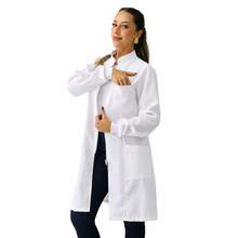Jaleco Feminino Oxford Ziper, Branco, Manga Longa, Com Punho, Acinturado, Gola Padre, Avental - Branco - Visão 7
