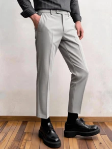 Men's Minimalist Fashion Versatile Business Casual Cropped Pants - Light Grey - View 1