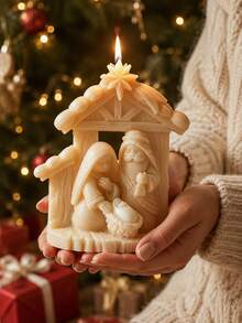 3D Nativity Manger Scene Silicone Mold With Virgin Mary, Saint Joseph, Baby Jesus, Stable And Star Of Bethlehem, For Aromatherapy Candles, DIY Diffuser Stone, Plaster, Resin, Religious Christmas Decor Handmade Mold - Candle Molds - View 1