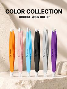 Precision Slanted Eyebrow Tweezers, Spring-Loaded Folding Hair Removal Tool With Silicone Protective Cap, Stainless Steel Eyebrow Trimmer, Facial Hair Plucker, False Eyelash Applicator, Double Eyelid Tape Clip, Travel Beauty Tool - Multicolor - View 12