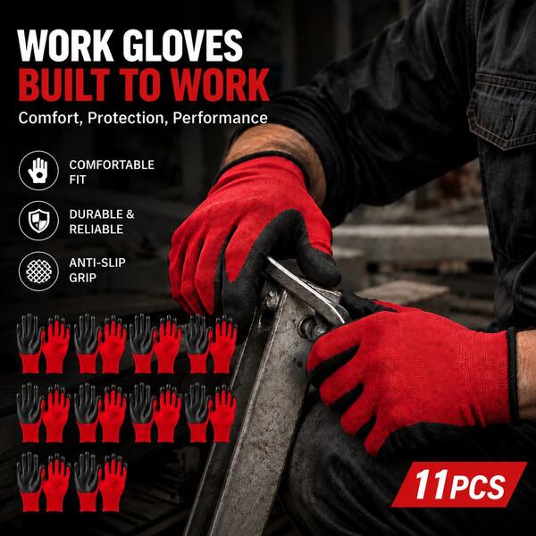11 Pairs Rubber Coated Work Gloves,Anti-Slip Wear-Resistant Breathable,Flexible Grip Lightweight Durable,For Construction Warehouse Gardening Assembly