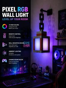 Pixel Lantern Night Light - 16 Color LED Wall Atmosphere Night Light With Remote Control - Rechargeable Night Light, Desktop Lamp, Cosplay Bedside Lamp For Room Decor - Multicolor - View 8