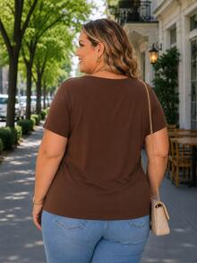 PLUS SIZE WOMEN'S ELEGANT BLOUSE PREMIUM SOLID COLOR CASUAL MODERN BASIC CONTEMPORARY VISCOLYCRA DAILY WORK - 鏽棕色 - 查看 2