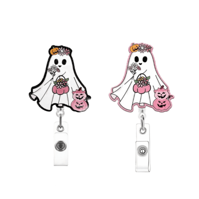 TONAVIETO 1pc Fragmented Little Ghost Badge Reel Halloween Retractable Badge Holder Clip With Swivel Alligator Clip For Doctor Student Teacher, Office Clinic Medical Assistant