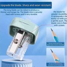 1pc Single Hole Premium Student Pencil Sharpener, Durable And Easy To Clean, With Lid To Prevent Mess, Compact Desktop Stationery Design, Suitable For Office, Home And School, Manual Pencil/Eyebrow Pencil Sharpener, Pink, Grey, White, Green, Random Style - Style 1 - View 3
