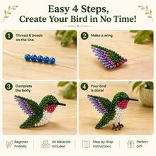 Kit DIY de adorno de pájaro con cuentas 3D hecho a mano (4 pájaros), materiales de cuentas completos + instrucciones paso a paso, paquete de materiales de manualidades de ocio curativo, regalo creativo para entusiastas de lo hecho a mano, decoración de escritorio para el hogar - Multicolor - Ver 2