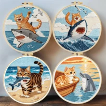 1PC 20*20cm/7.9*7.9in,Cat And Fish Embroidery Kit, DIY Handmade Embroidery Set For Adult Beginners, Home Gift, Women's Sewing Gift, Including User Manual, Printed Pattern Fabric, Embroidery Frame, Needle And Thread. - Cat and Fish - View 13