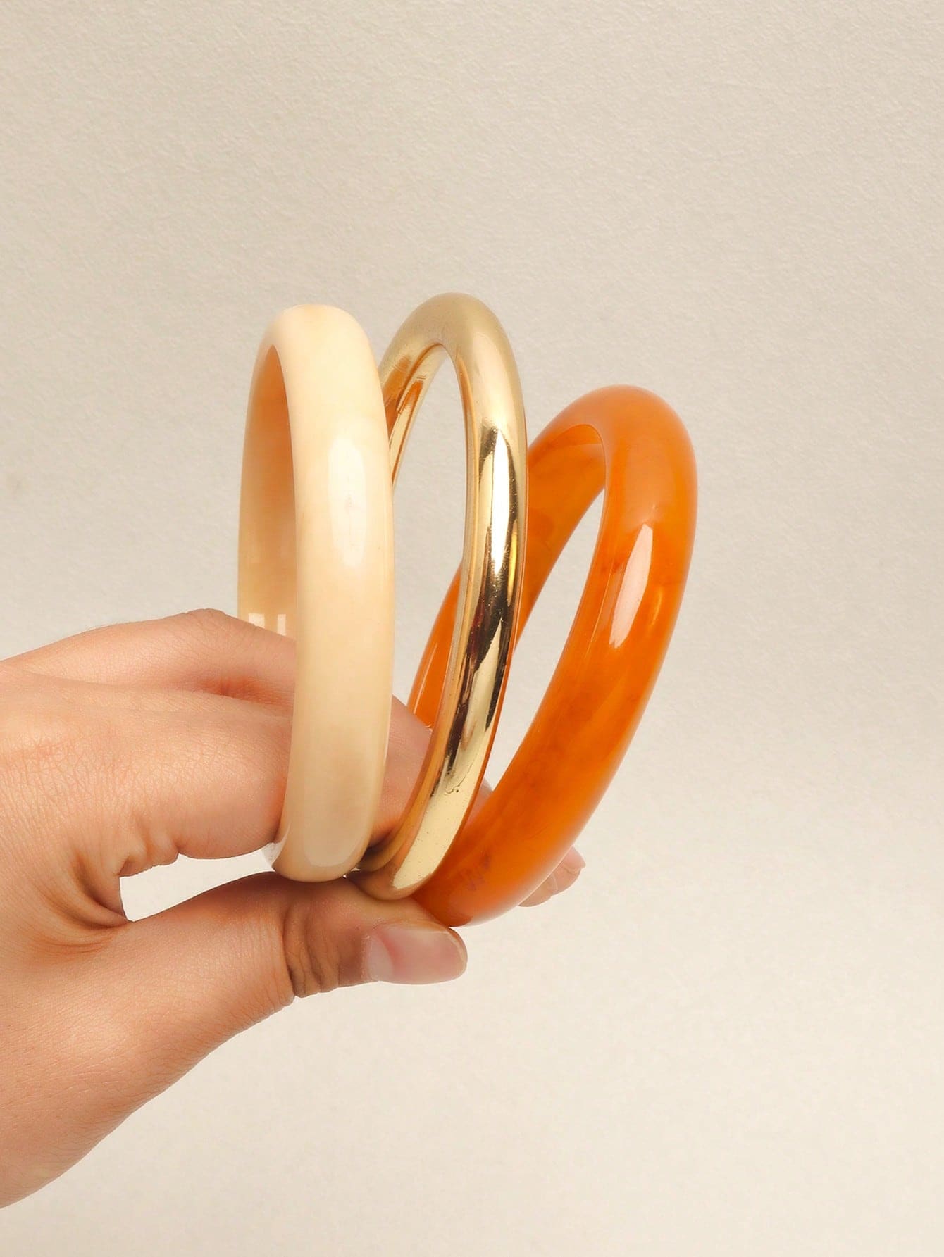 3pcs Multi-Color Resin Ring Bracelet Set, Casual Stackable Women's Delicate Minimalist Jewelry Set For Daily Wear And Party Occasions - Orange Tones - View 1