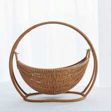1pc Handmade Woven Cat Hammock, Easy Assembly Durable Comfortable Pet Sleeping Swing Basket With Stand Frame, Suitable For Indoor Small To Medium Pets Under 7kg Cats And Puppies, Cozy Home Decor, Brown - one-size - View 4