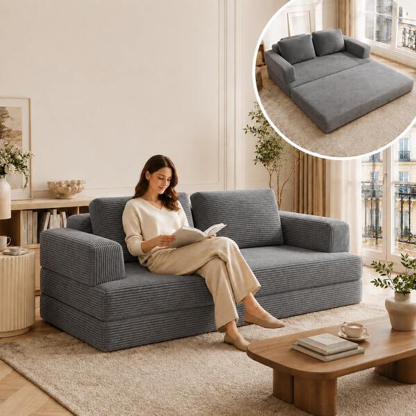Sofa rozkładana 2-osobowa, bez montażu, sofa-łóżko do pokoju gościnnego lub salonu, szary sztruks, W 160 x H 62 x D 90 cm