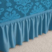 1pc Vintage Woven Jacquard Pattern Skirted Full Coverage Elastic Sofa Cover, Dust-Proof And Stain-Resistant, Stretchable One-Piece Full Coverage Sofa Protector, Living Room Home Decor, Machine Washable - Blue - View 3
