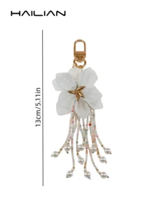 HAILIAN 1pc Boho White Flower Beaded Tassel Bag Charm Cute Pearl Purse Pendant For Women,Key Rings - White - View 5