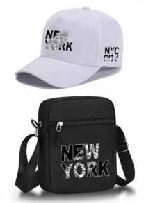 1pc/2pcs "New York" Personalized Letter Pattern Design Printed Unisex Curved Brim Baseball Cap And Crossbody Bag, Street Fashion Outdoor Sports Baseball Cap Curved Brim Baseball Cap And Bag, Adjustable, Gift For Yourself Or Friends - Multicolor - View 13