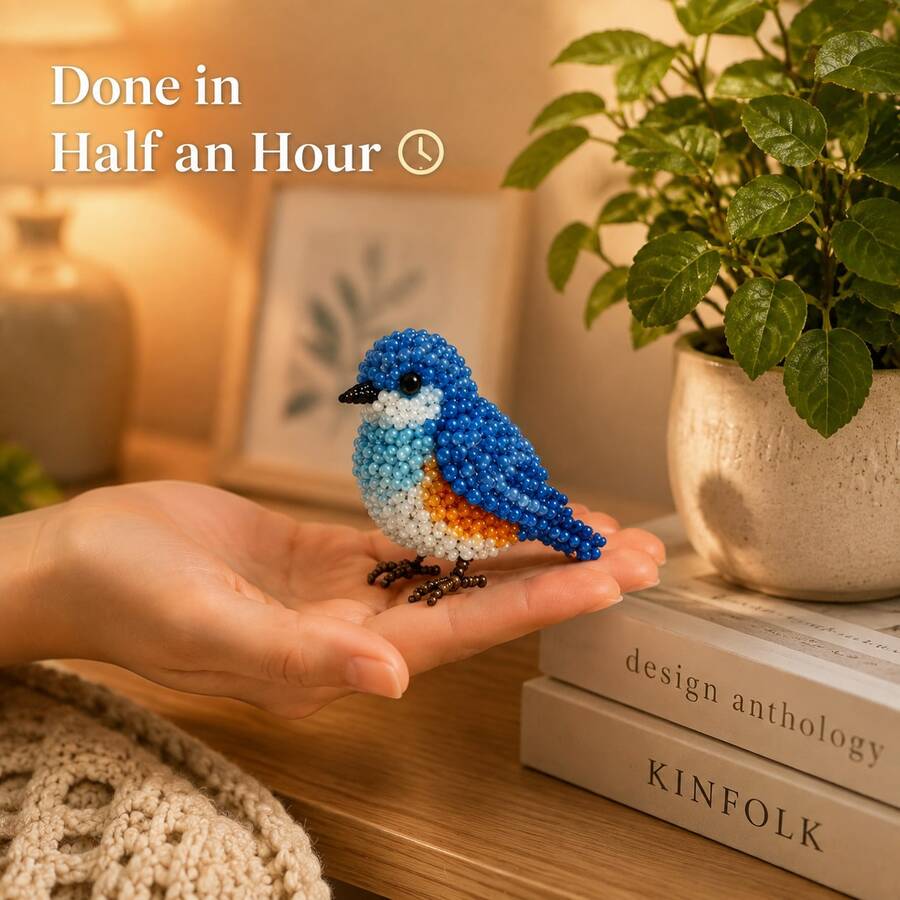 Kit DIY de adorno de pájaro con cuentas 3D hecho a mano (4 pájaros), materiales de cuentas completos + instrucciones paso a paso, paquete de materiales de manualidades de ocio curativo, regalo creativo para entusiastas de lo hecho a mano, decoración de escritorio para el hogar - Multicolor - Ver 1