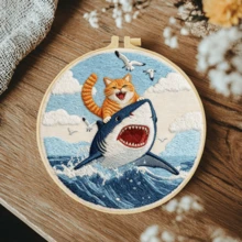 1PC 20*20cm/7.9*7.9in,Cat And Fish Embroidery Kit, DIY Handmade Embroidery Set For Adult Beginners, Home Gift, Women's Sewing Gift, Including User Manual, Printed Pattern Fabric, Embroidery Frame, Needle And Thread. - Cat and Fish - View 14