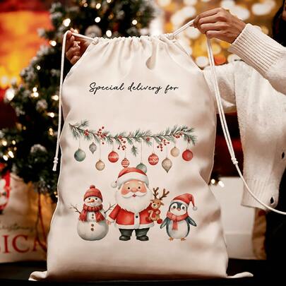 1pc Christmas Gift Bag With Classic Santa Claus Pattern, Stylish Design, Suitable For Men And Women. Can Hold Various Party Gifts, Create A Warm Holiday Atmosphere, Perfect For Christmas Gifting And Creating A Ritual Feeling.