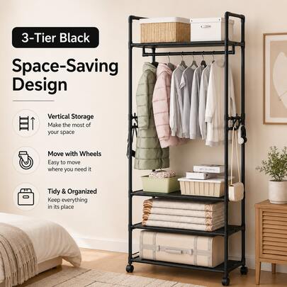 Ortable Clothes Rack With 4-Tier Shelves, Multi-Functional Garment Organizer