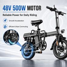 Dult Electric Bicycle, 500W Motor, 48V 15Ah Battery, 14-Inch Thick Tires, Top Speed Of 28 Miles Per Hour, Range Of 28 Miles, All-Terrain Electric Bicycle. - 加 - 查看 3
