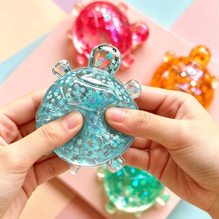 1pc Transparent Liquid Sand Turtle Squishy Toy, Star-Shaped Glitter Stress Relief Squeeze Toy, Soft Bendable TPR Decompression Toy, Office Car Desktop Ornament, Daily Anxiety Relief Toy - Multicolor - View 1