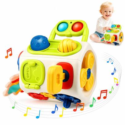 1PC Toddler Educational Travel Toy - 8-Sided Busy Cube, 10 Fun Activity Toys, Montessori Fine Motor Skills Training Toy To Enhance Baby Shape Recognition, Stress Relief Early Education Play Toy, Perfect Newborn Boy Girl Game Gift