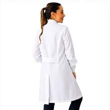Jaleco Feminino Oxford Ziper, Branco, Manga Longa, Com Punho, Acinturado, Gola Padre, Avental - Branco - Visão 6