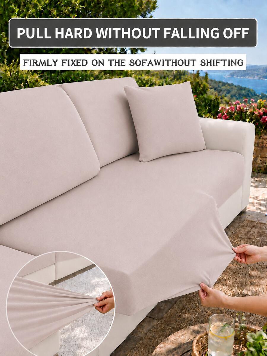1pc Solid Color Milk Silk Sofa Cushion Cover, High Elasticity Dust-Proof Stain-Resistant Removable Washable All-Season Sofa Slipcover, Suitable For Outdoor Wicker Modular Sofa, Single Piece Sold Not Set Sofa Cushion Protector - Space Gray - View 1