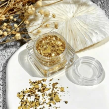Shiny Gold Foil Flakes Nail Art Decor, Asymmetrical Metal Nail Art Stickers Gold Silver Foil Flakes Glitter, Create Luxurious Atmosphere Nail Art, Home Salon DIY Nail Art Handmade Decoration Accessories - Gold - View 4