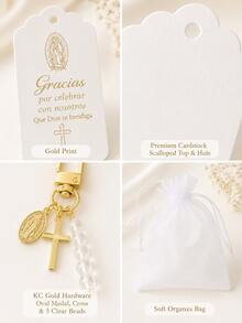 1 Set/10 Sets/20 Sets Spanish Baby Baptism Favor Set, White Gauze Gift Bag + Gold Virgin Mary Cross Keychain + Gracias Thank You Card, Baptism Baby Party Decoration, Church Baptism Memorial Gift, Guest Favor, Religious Blessing Small Gift, Suitable For Boy/Girl Baptism Banquet, Mexican Family Gathering, US Latino Baby Shower, Catholic Sacrament Celebration Table Decor And Bulk Distribution - Multicolor - View 7