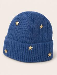 3D Pentagram Knitted Hat For Women, Autumn/Winter Warm Ear Protection Beanie, Face-Slimming Woolen Cap - Knitted Hat - View 5