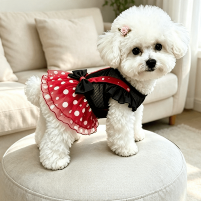 Pet Dog Polka Dot Mesh Princess Dress, Spring/Autumn Breathable Sun-Protective Spaghetti Strap Dress, Stylish Cute Dog Clothes For Teddy, Bichon Frise And Small Dogs