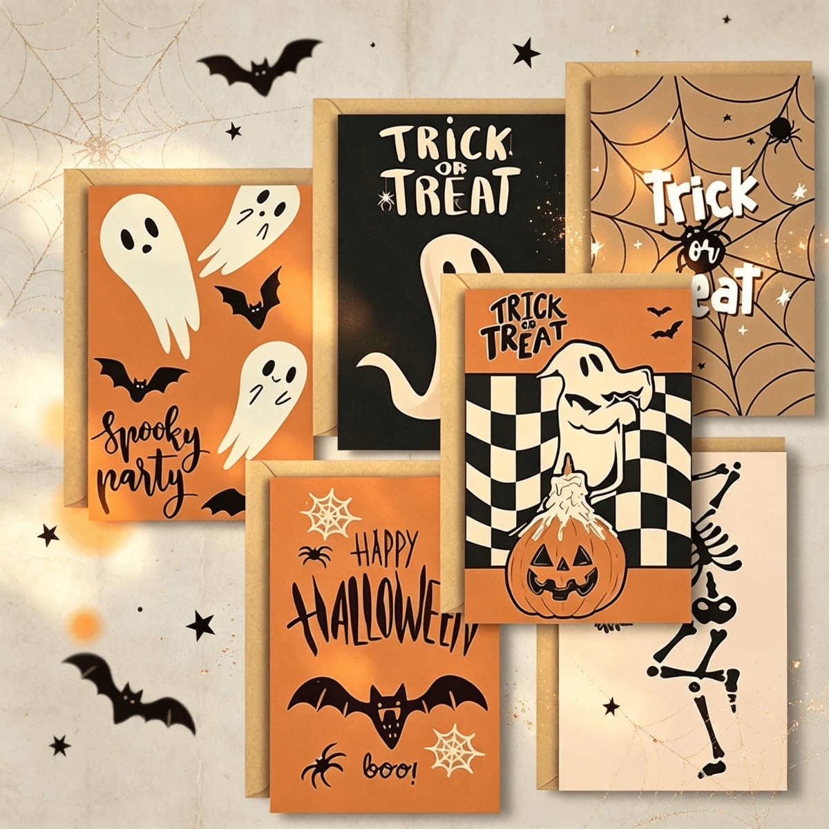 20 Pcs Greeting Cards With Envelopes And Blank Note Cards, Featuring A Spooky And Creepy Vintage Ghost And Skeleton Design, Perfect For Halloween And Various Occasions Including Halloween Parties. - Multicolor - View 1