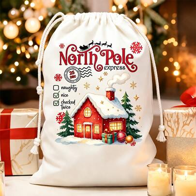 Atmospheric Santa Claus Gift Bag New Arrival, Sturdy Canvas Material With Classic Santa Claus Pattern, Elegant And Timeless Style, Suitable For Family Gatherings, New Year Party Gift Packaging, Serves As Both Gift Storage And Scene Decoration, Creates A Rich Christmas Atmosphere, Perfect Choice For Exquisite Holiday Gift Exchange