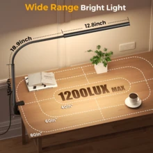LED Desk Lamp With Clamp - Flexible Gooseneck - 5 Lighting Modes, 11 Brightness Levels, Timer & Memory, Eye-Comfort Study/Nail Light - Black/White - Black - View 5
