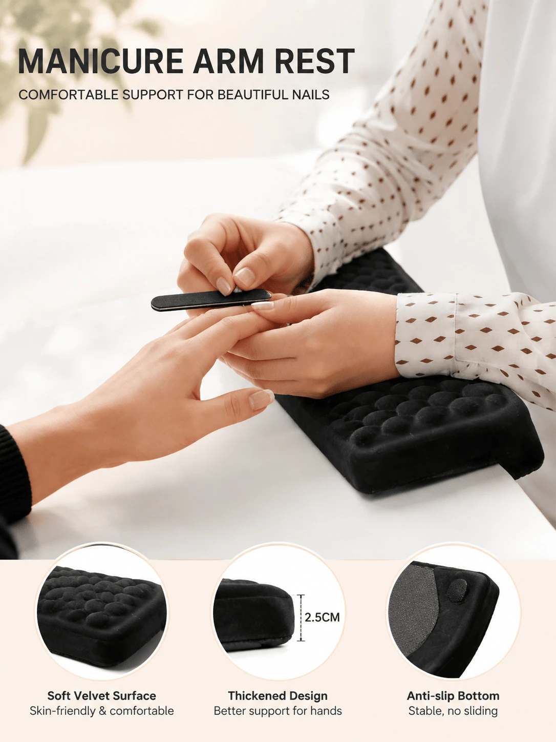 1 buah Bantalan Sandaran Lengan Lembut dan Nyaman, Alat Aksesori Seni Kuku, Cocok untuk Seniman Kuku, Salon Kuku, Manikur Rumahan DIY, Mudah Dibersihkan