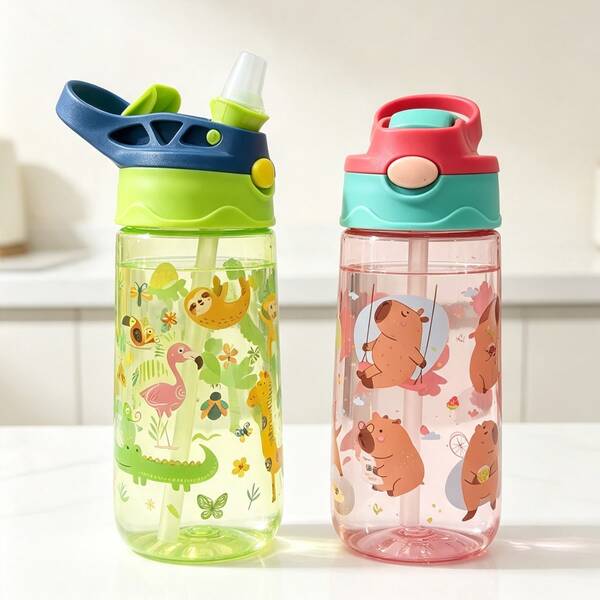 1pc Kids Water Bottle Cute Gift For Girls And Boys 500ml Straw Cup Suitable For Outdoor School Sports Graduation Season Portable Cartoon Animal Theme Cup