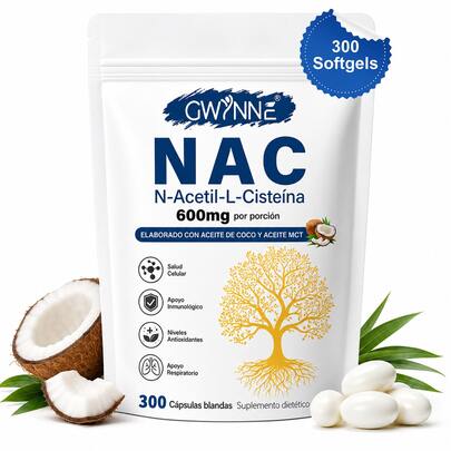 Gwynne NAC N-Acetyl-L-Cysteine 600 Mg 300 Capsules, With Adenine Dinucleotide And Nicotinamide, Antioxidant Properties, Supports Natural Defenses And General Respiratory Well-Being