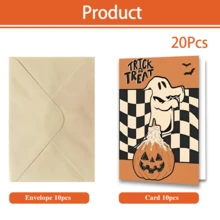 20 Pcs Greeting Cards With Envelopes And Blank Note Cards, Featuring A Spooky And Creepy Vintage Ghost And Skeleton Design, Perfect For Halloween And Various Occasions Including Halloween Parties. - Multicolor - View 7