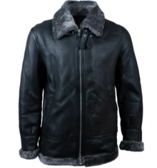 AVIATRIX Men's Genuine Leather Shearling Aviator Pilot Jacket JEE2 Black - Black - View 10