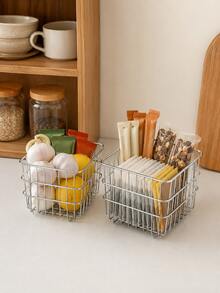 1pcsSquare Wire Metal Storage Basket, Open‑Top Metal Organizer Bin, Multi‑Scene Household Storage For Coffee Capsules, Skincare Bottles, Cosmetics And Sundries, For Bathroom Kitchen Vanity Countertop - Multicolor - View 9