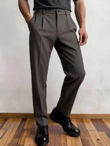 Men's Casual Everyday Office Commute Solid Color Slant Pocket Suit Pants - Coffee Brown - View 1