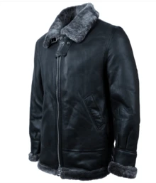 AVIATRIX Men's Genuine Leather Shearling Aviator Pilot Jacket JEE2 Black - Black - View 2