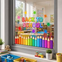 1pc 30*60cm Back To School Theme Colored Pencil Window Sticker, Colorful Paint Splatter Classroom Glass Self-Adhesive Decorative Decal - Multicolor - View 7