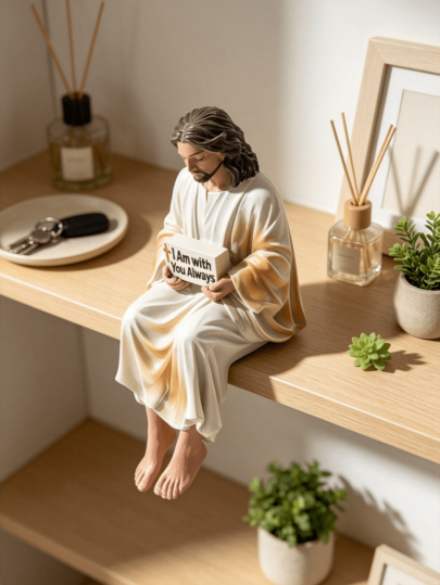 1 pieza Estatua de Jesús con diseño dual inspirador, adorno de escritorio con tema de fe y elementos de versículos bíblicos, regalo de graduación, decoración de estantería del hogar, adorno de dormitorio, decoración de escritorio de estudio, regalo de inauguración de casa, decoración interior estética, recuerdo católico