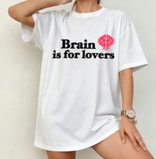Brain Is For Lovers Statement T-Shirt  Inspiriert - 白色 - 查看 1