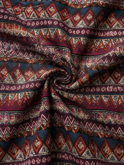 1pc Vintage Striped Geometric Print Linen Fabric, Bohemian Style Triangle Rhombus Pattern Linen Fabric, Breathable Material, Suitable For Dresses, Skirts, Home Decor, DIY Sewing Clothing Fabric, Sold By Yard
