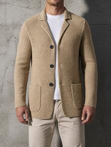 Autumn Winter New Men Lapel Knit Cardigan Single‑Breasted Sweater Blazer Coat European & American Outerwear - White - View 6